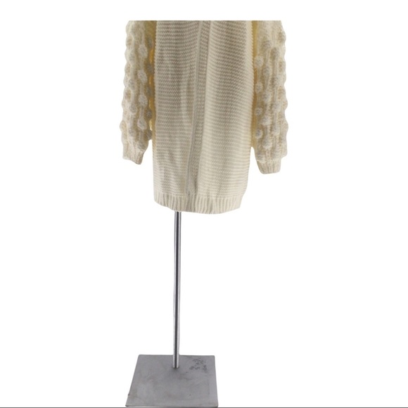 Simply Couture Oversized Beige Open Knit Pom-Pom Sleeve Sweater Cardigan - Picture 4 of 13